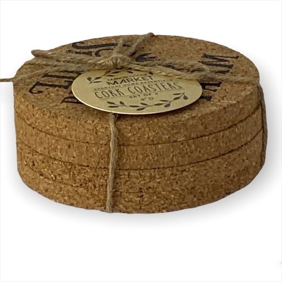Cork Coaster Set Farmhouse Country Farm Phrases Natural Cork 4 Piece NEW - Picture 9 of 16